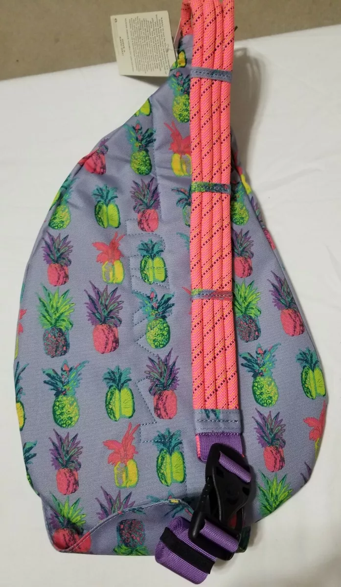 Kavu ROPE SLING Bag Canvas Backpack Messenger PINEAPPLE POP Purple NWT
