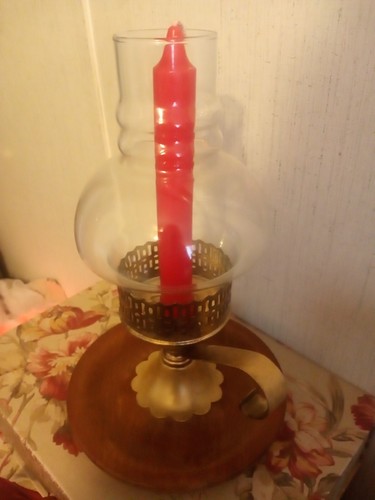 Wooden Candle Stick & Hurricane Glass Holder Handmade Unique Vtg. - Picture 3 of 12