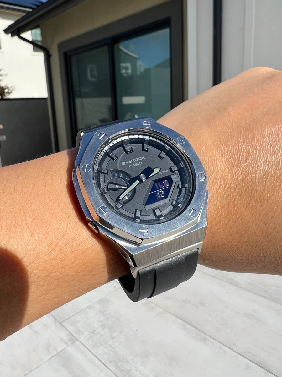 Custom Made GA2100-1A1 Casioak G-Shock Casio watch Silver Case Black Rubber  G2