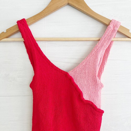 Pandora Sykes x Hunza G. - Red & pink crinkle stretch soft swimsuit England OS - Picture 2 of 10