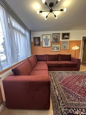 Large Velvet Burgundy Corner / L Sofa With Piping  Hand Made In Manchester