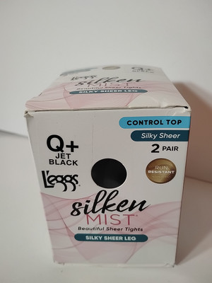 L'eggs Silken Mist Silky Sheer Leg Control Top Tights, 2 Pairs Jet Black Size Q+