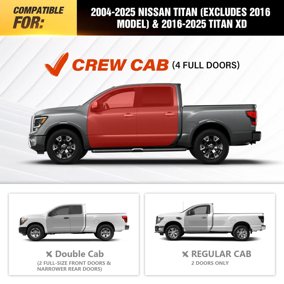 7" Running Boards for 2004-2025 Nissan Titan (Excludes 2016 Model) Crew Cab Foto 2 de 4