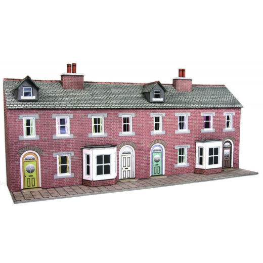 Metcalfe PN174 Low Relief Terraced House Fronts - Red Brick Card Kit N Gauge