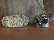 Flower Frogs Metal Cage  Domed Heavy Glass Vintage Floral Arranging- Set of 2