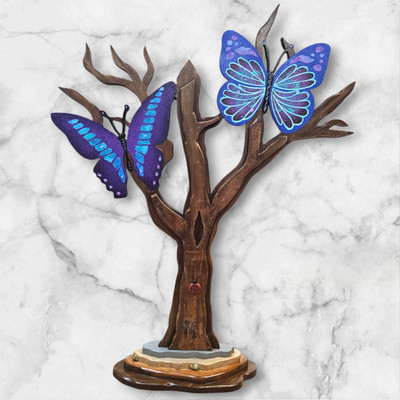 Beautiful Butterfly Tree sculpture, Handmade wooden tabletop tree 29x20 by Alisa