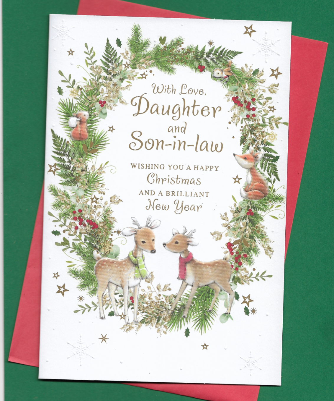 Daughter And Son In Law Christmas Card 9""x6"" Lovely Cute Deer Squirrel Fox Bird