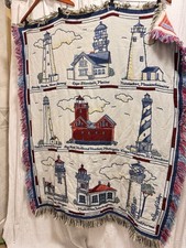 Peggy Jo Ackley Lighthouse American Woven Throw Blanket Beach Cabin