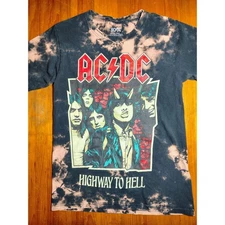 AC/DC Highway to Hell Band Tee T Shirt Bleach Dye Grunge Rock Mens