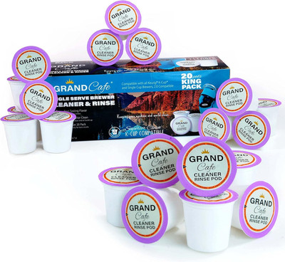 Grand Cafe - 20 Pack K-Cup Cleaner and Rinse for Keurig Single Serve Brewer Mach