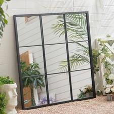 Black 9-Pane Window Mirror Wall Mounted Indoor Outdoor Decorative Mirror 90x90cm