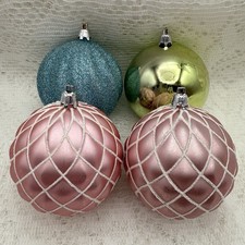 Lot of 4 Pink Blue Green Glitter Ball Shatterproof Christmas Tree Ornaments