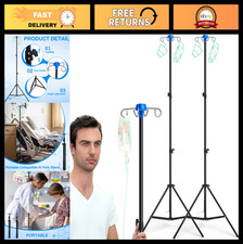 Portable IV Pole Stand - 2 Pcs Collapsible Drip Bag Rack, Adjustable Height, 4 H