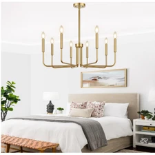 8 Light Modern Farmhouse Chandelier Industrial Brass Gold Hanging Fixture NEW
