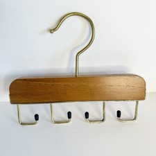 Mid Century Modern Vintage Teak Wood and Metal Tie / Belt / Scarf Rack Holder