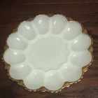Vintage deviled egg plate white milk glass with gold trim