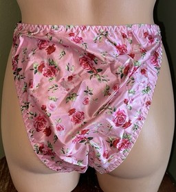 VTG 80&rsquo;s 90&rsquo;s Style Pink Floral Satin Hi-Cut String Bikini Panties XL NEW