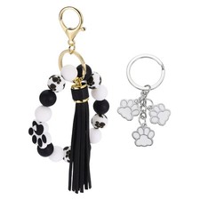 Claw Silicone Beaded Wristlet Keychain with Tassel White Claw Keyring Black 