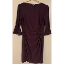 Lauren Ralph Lauren Purple Bell Sleeve Ruched Sheath Dress Womens 6 Plum Jersey