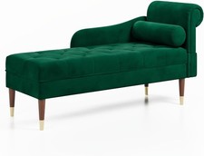 Velvet Right Armrest Chaise Lounge Green with Lumbar Pillow & Tool-Free Setup