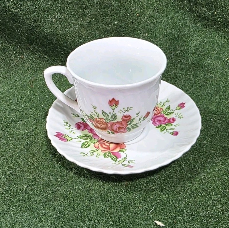 Vintage Red Floral Mini Porcelain Cup And Saucer