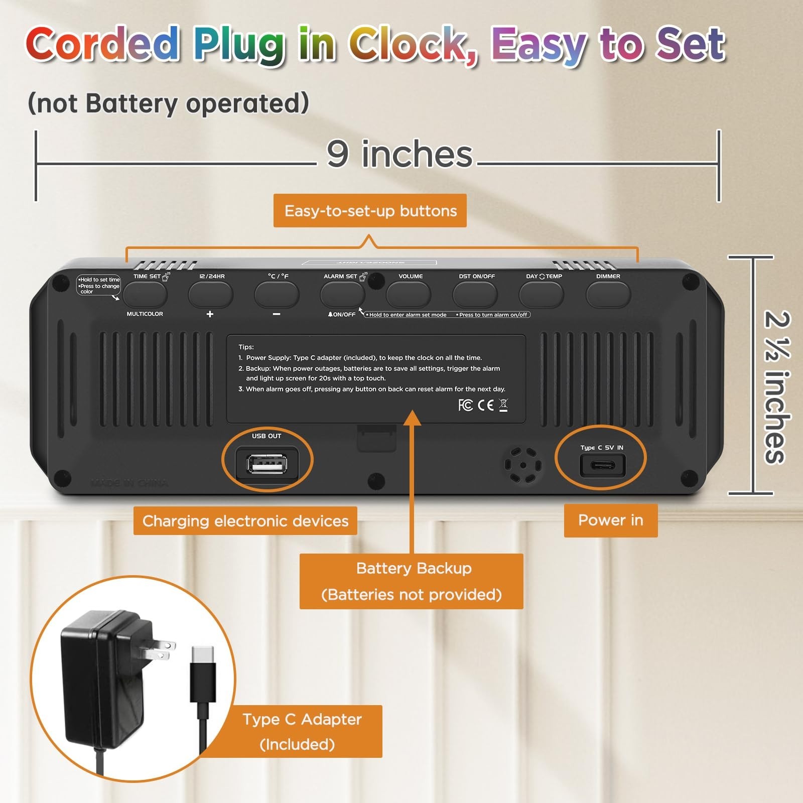 Peakeep Digital Alarm Clock for Bedrooms, Date Day of Week Large Display Numb...