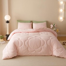 Pink Sunflower Comforter Set Full Blush Pink Floral Bedding Set Women Girls B...