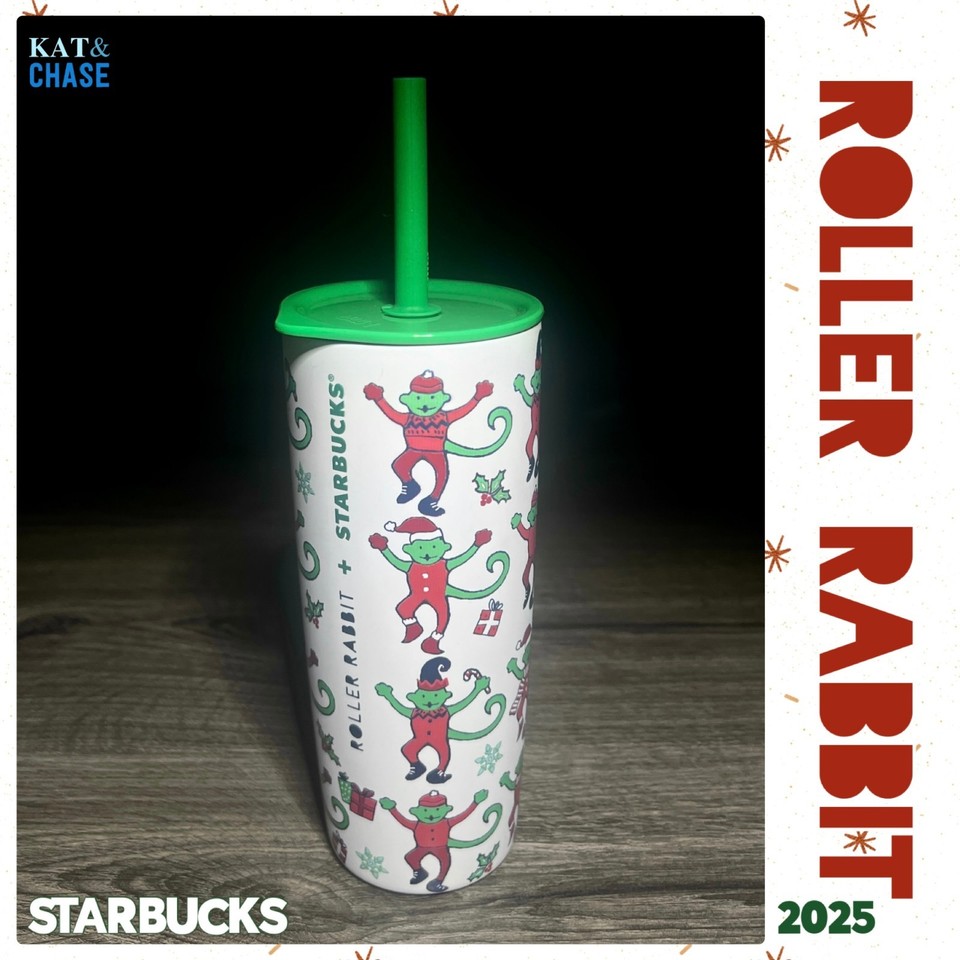 Starbucks X Roller Rabbit Green and Red Tumbler Christmas Monkey 24 oz ...