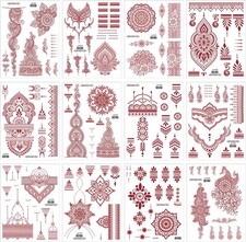 MOTIBACK 12 Sheets Red Henna Temporary Tattoos - Realistic Mehndi Body Art Stic