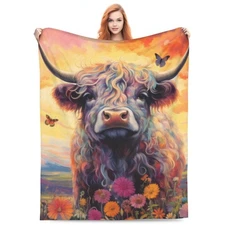 Highland Cow Cozy Fuzzy Soft Lightweight Plush Fleece Throw Blanket for Couch...