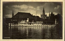 Konstanz Germany ~ steamboat ~ RPPC real photo postcard ~ 1930s