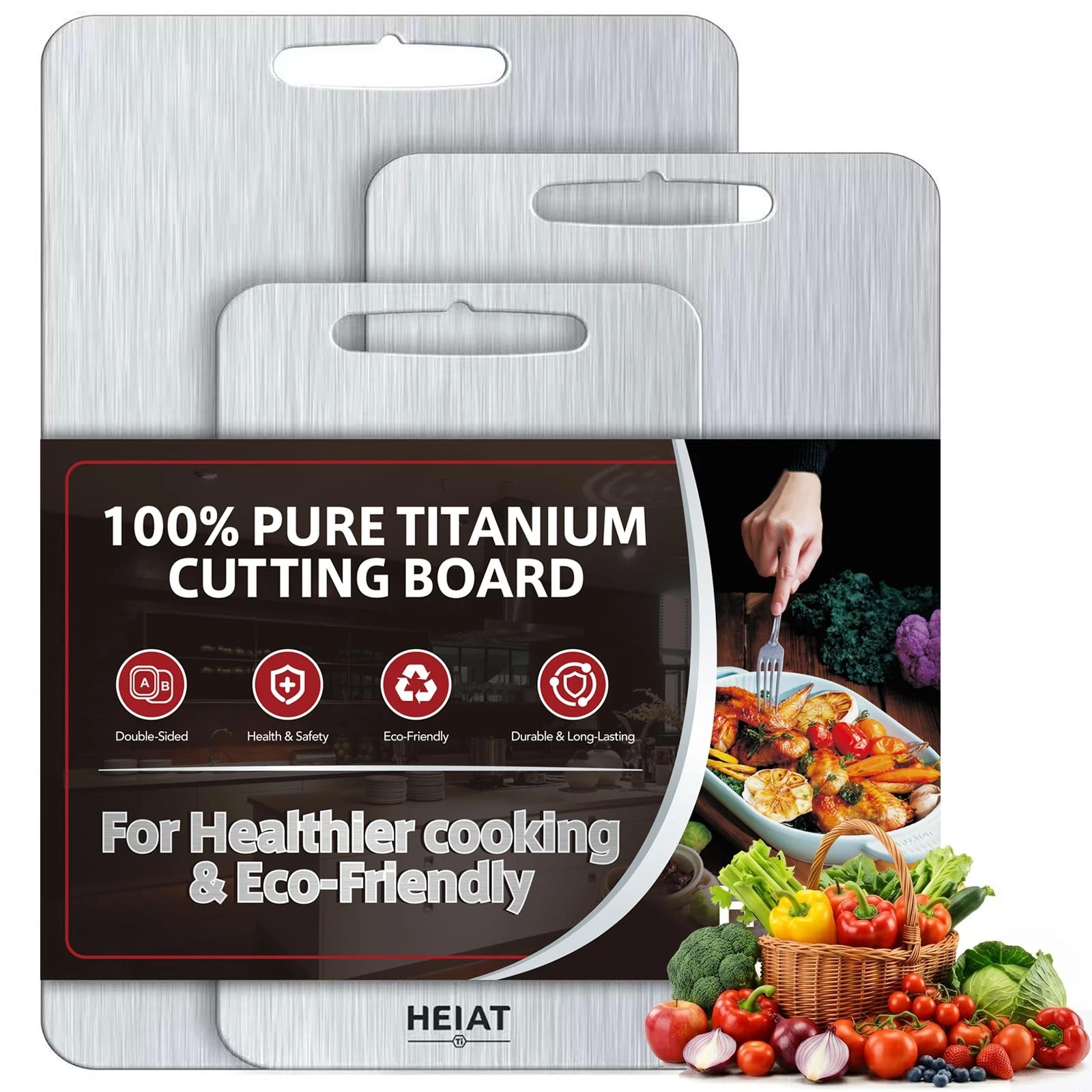 Titanium Cutting Board Set of 3, 100% Pure Titanium Cutting Boards for Kitche...