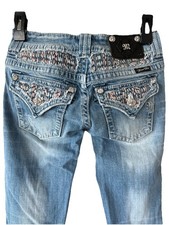 Miss Me Size 25 Boot Cut Jeans JP6095B2 Rhinestones Sequins Distressed