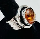Avi Soffer 925 Sterling Silver Amber Ring Size 7 Artisan Brutalist 10g Vintage