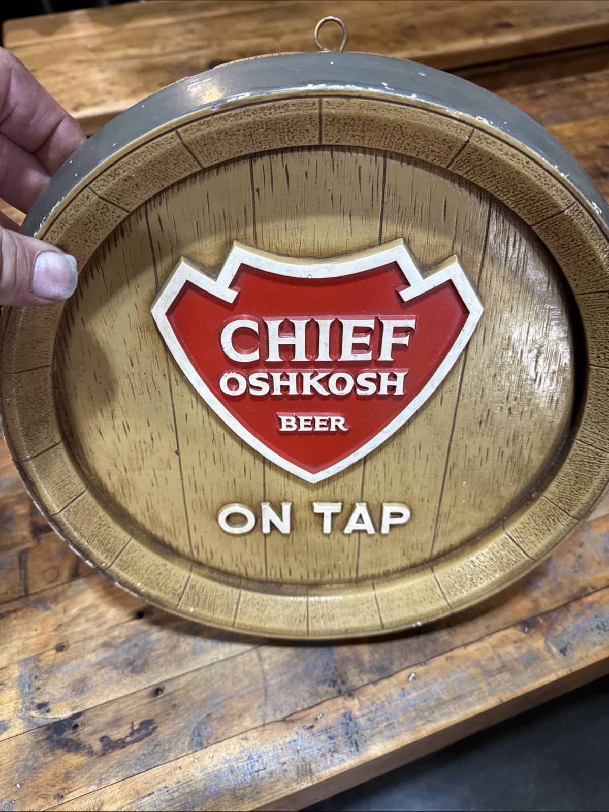 Vintage Chief Oshkosh Bar Game Room Man Cave Barrel Sign Rare