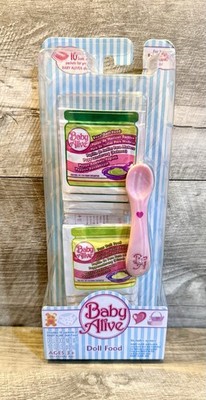 Baby Alive Doll Food Set 10 Packets Peas And Pears 1.1 oz with spoon Vtg