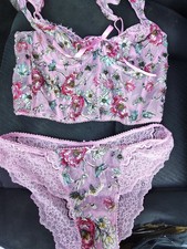 Victoria's Secret Dream Angels Size Sm/med Pink Floral Three-piece Lingerie Set