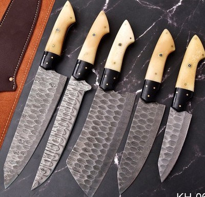 Handmade Damascus steel chef knives set Original Camel Bone Handle