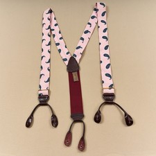 Trafalgar Silk Suspenders Pink Paisley Leather Button Style Braces England