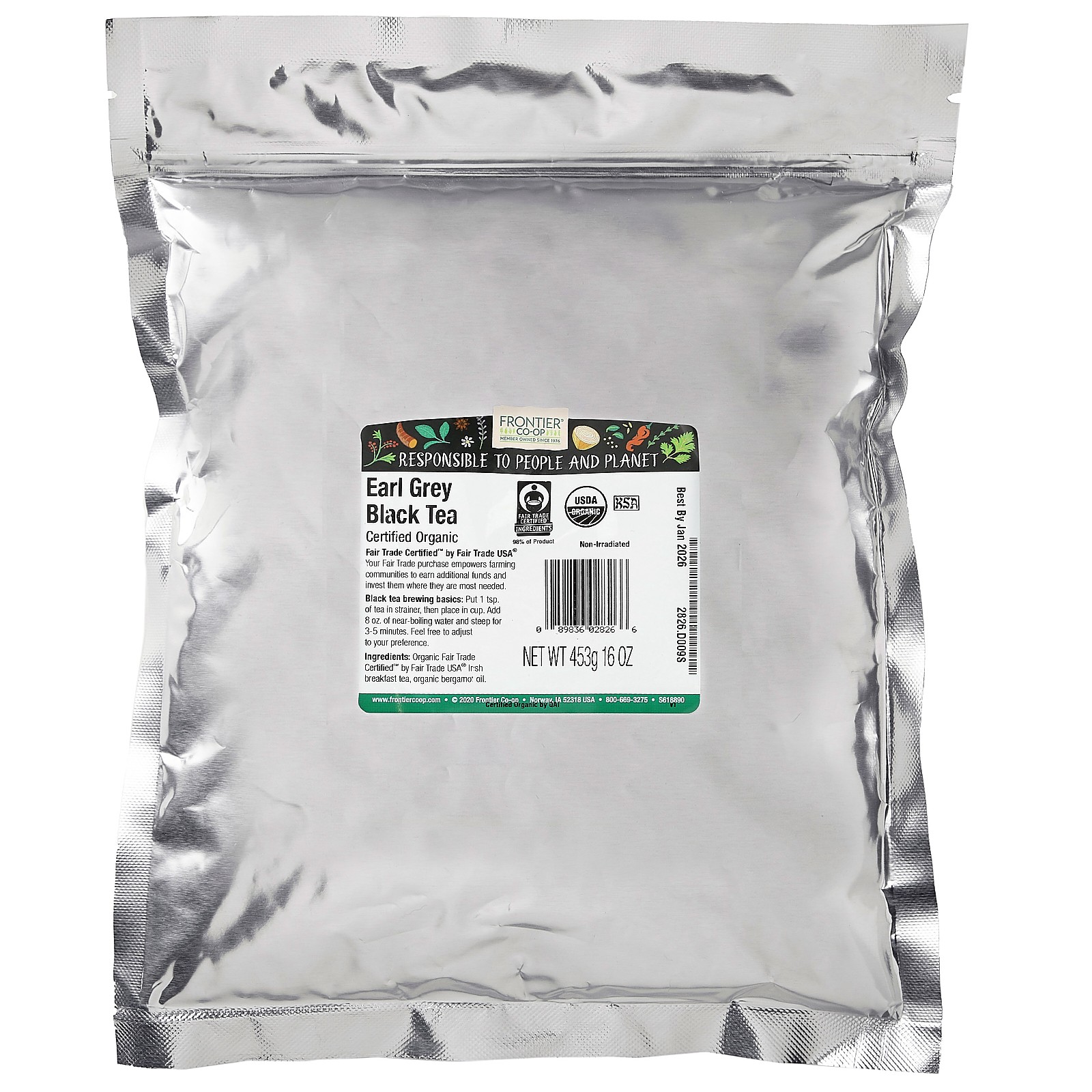 Frontier Natural Products Organic Earl Grey Tea 16 oz 453 g Fair Trade, Kosher,