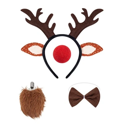 Christmas Deer Ears Antlers Headband & Tail Set - Deer Costume for Adults Kids