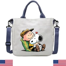Snoopy Cartoon Canvas Tote Bag Large Capacity Unisex Shoulder Crossbody Bag Gift