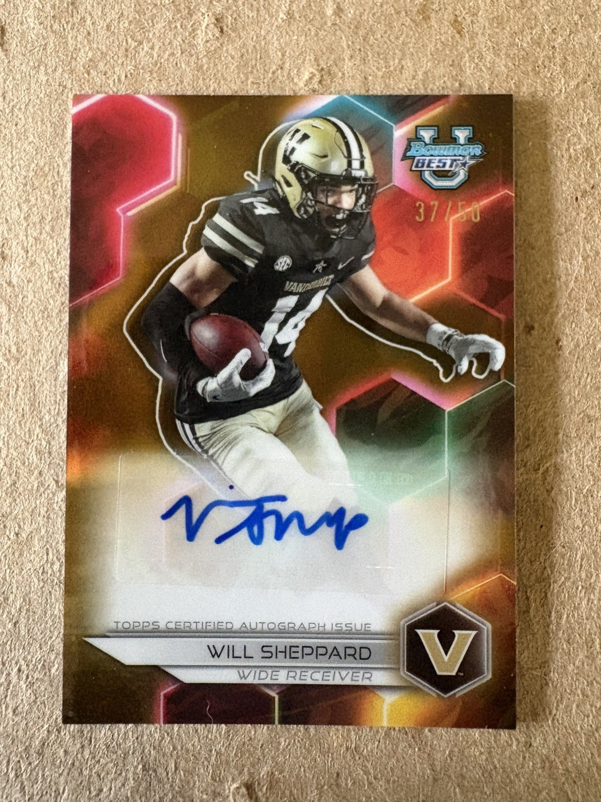2023 Bowman Best U Will Sheppard Auto Gold Refractor #BOA-WS /50 Commodores