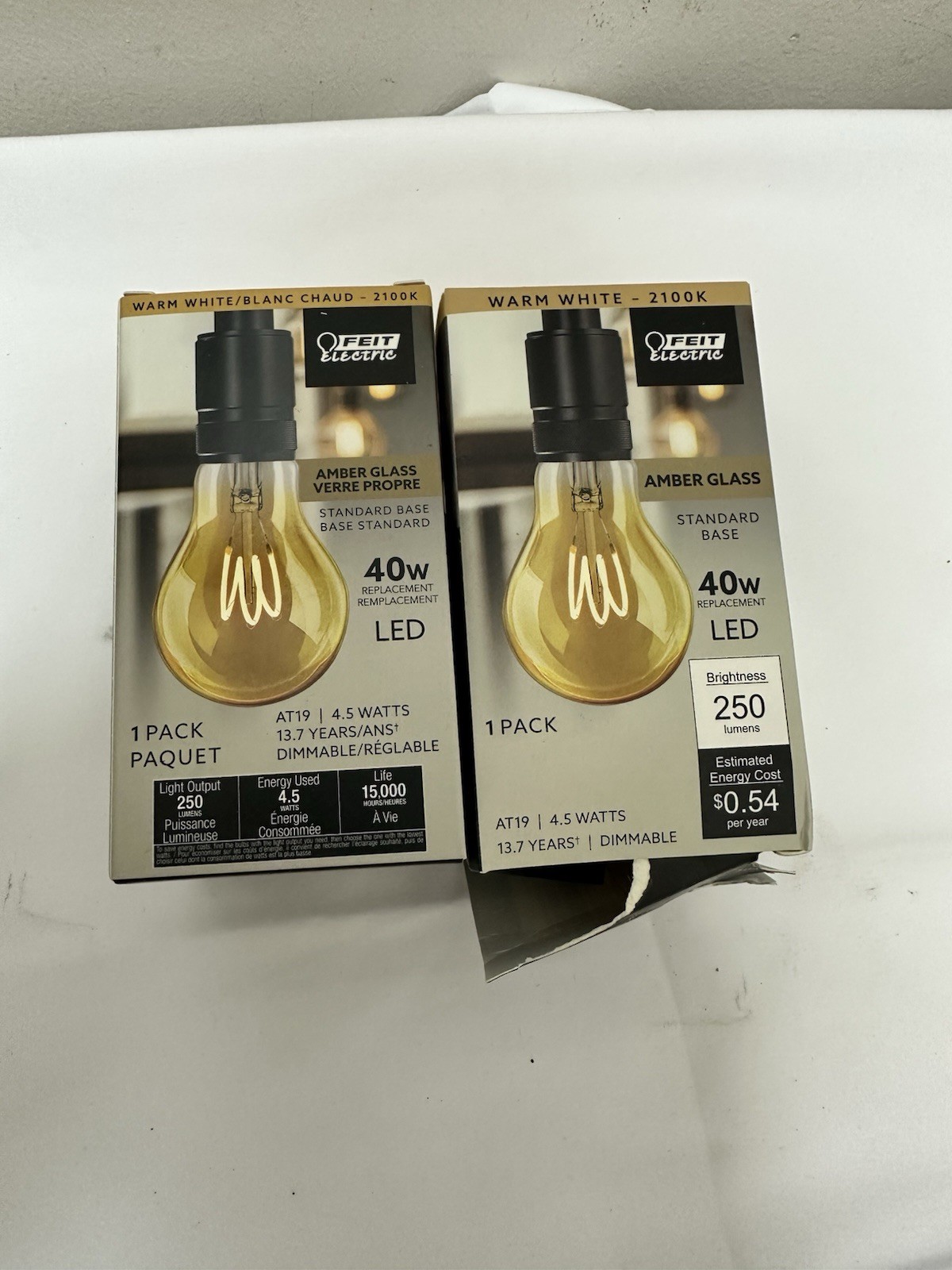 Feit Electric 40-Watt AMBER Glass Warm White A19 LED w/ STAN