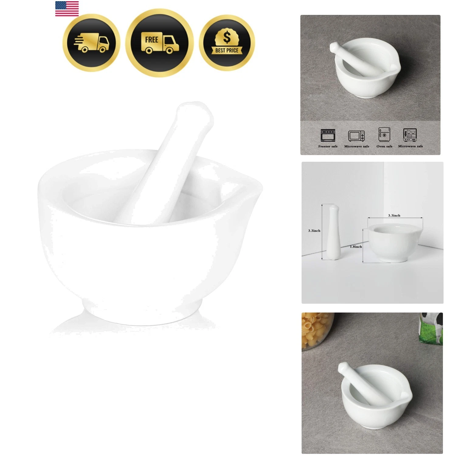 Porcelain Small Mortar and Pestle, Ceramic Herb Grinder Pill Crusher Set, 3.3...