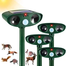 4 Pack Solar Animal Repellent Ultrasonic Deer Repellent Devices Cat Deterrent...