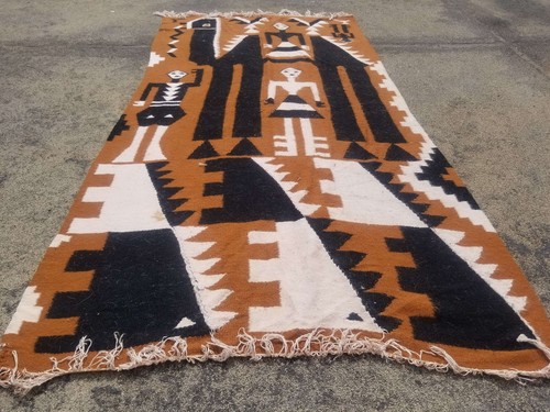 Fine Vintage Traditional Hand Made Oriental Wool Brown Kilim 4.11x2.8ft