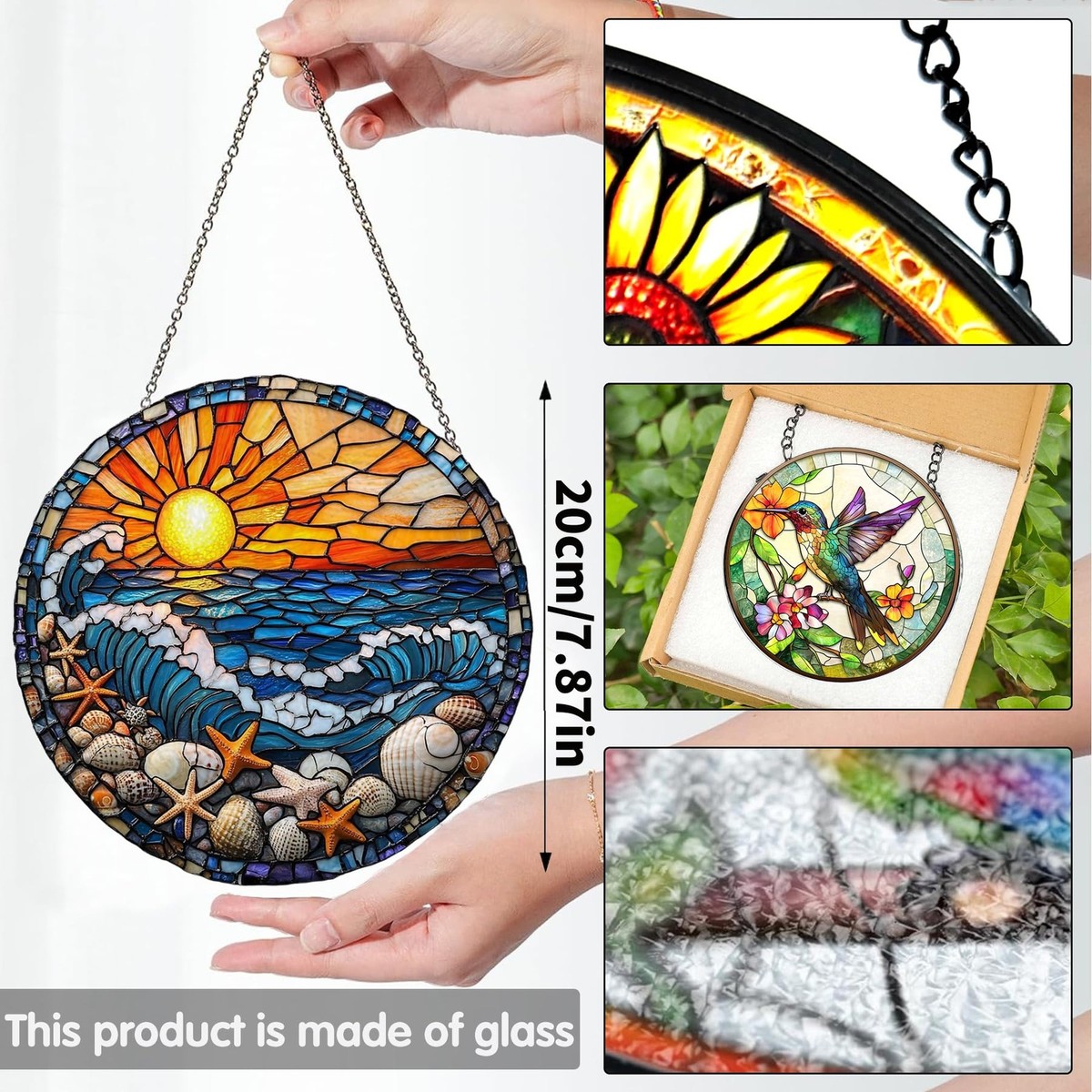 Stained Glass Sunset Suncatcher Indoor Outdoor Window Decor, Gifts