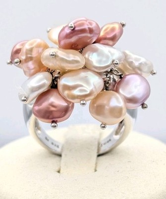 Signierter HONORA 925 Sterlingsilber natürliche Zuchtperlen Quaste Cluster Ring