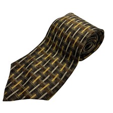 Paul Fredrick Necktie Mens Italian Silk Brown Gold Plaid Pattern Business Formal